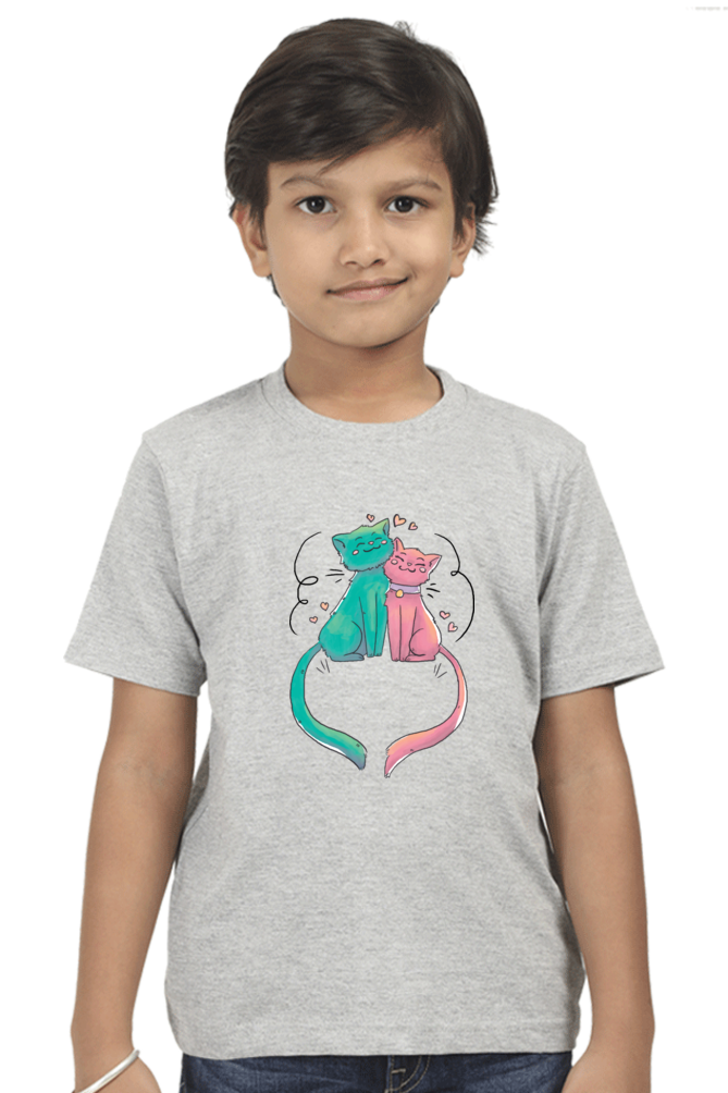 Round Neck T-Shirt (Boys) - Cats In Love (10 Colours)