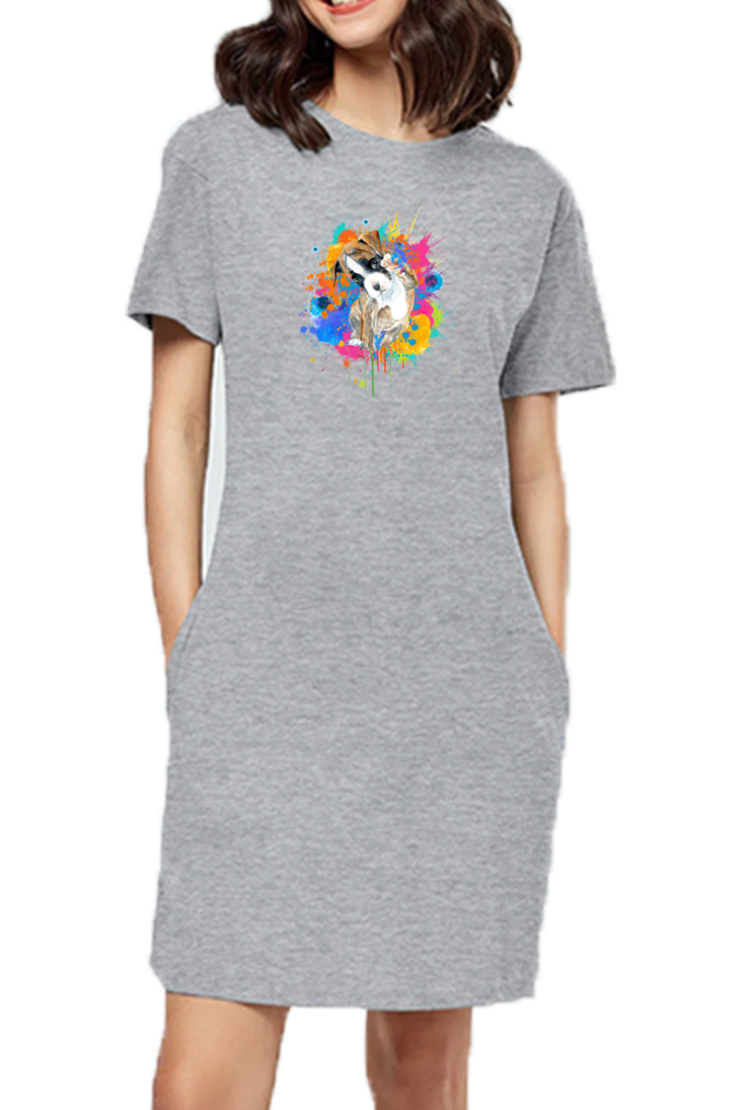 T-shirt Dress With Pockets - Splashes Of Joy Puppy (6 Colours)