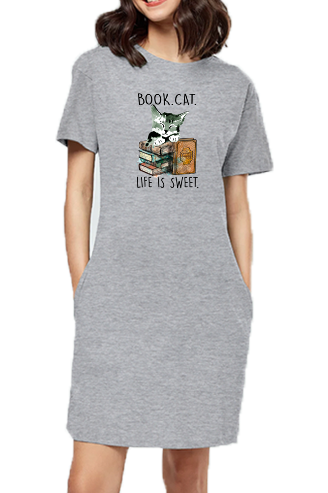 T-shirt Dress With Pockets - Nerdy Kitty (3 Colours)