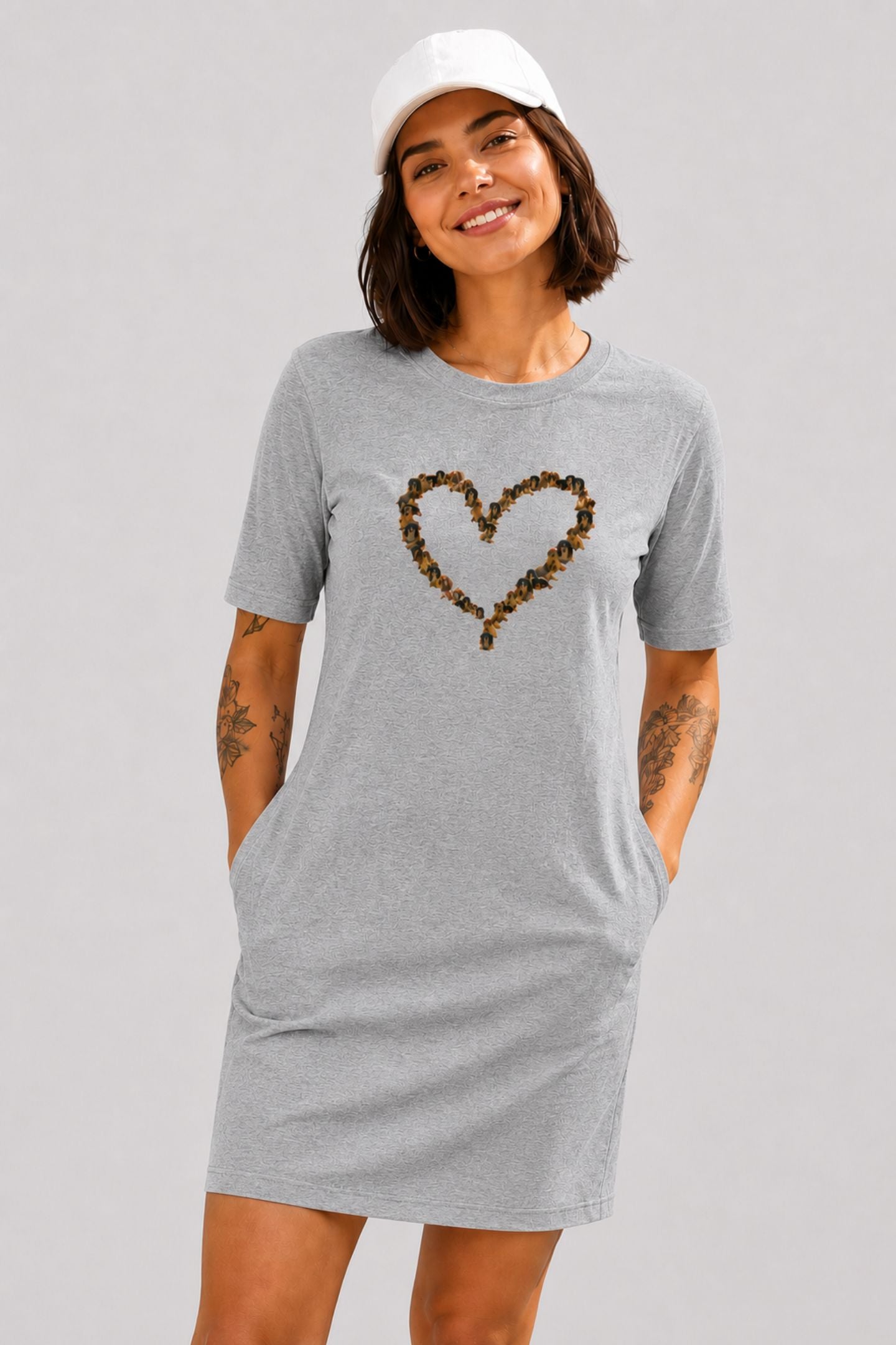T-shirt Dress With Pockets - Dachshund Hearts (4 Colours) (Slim Fit)