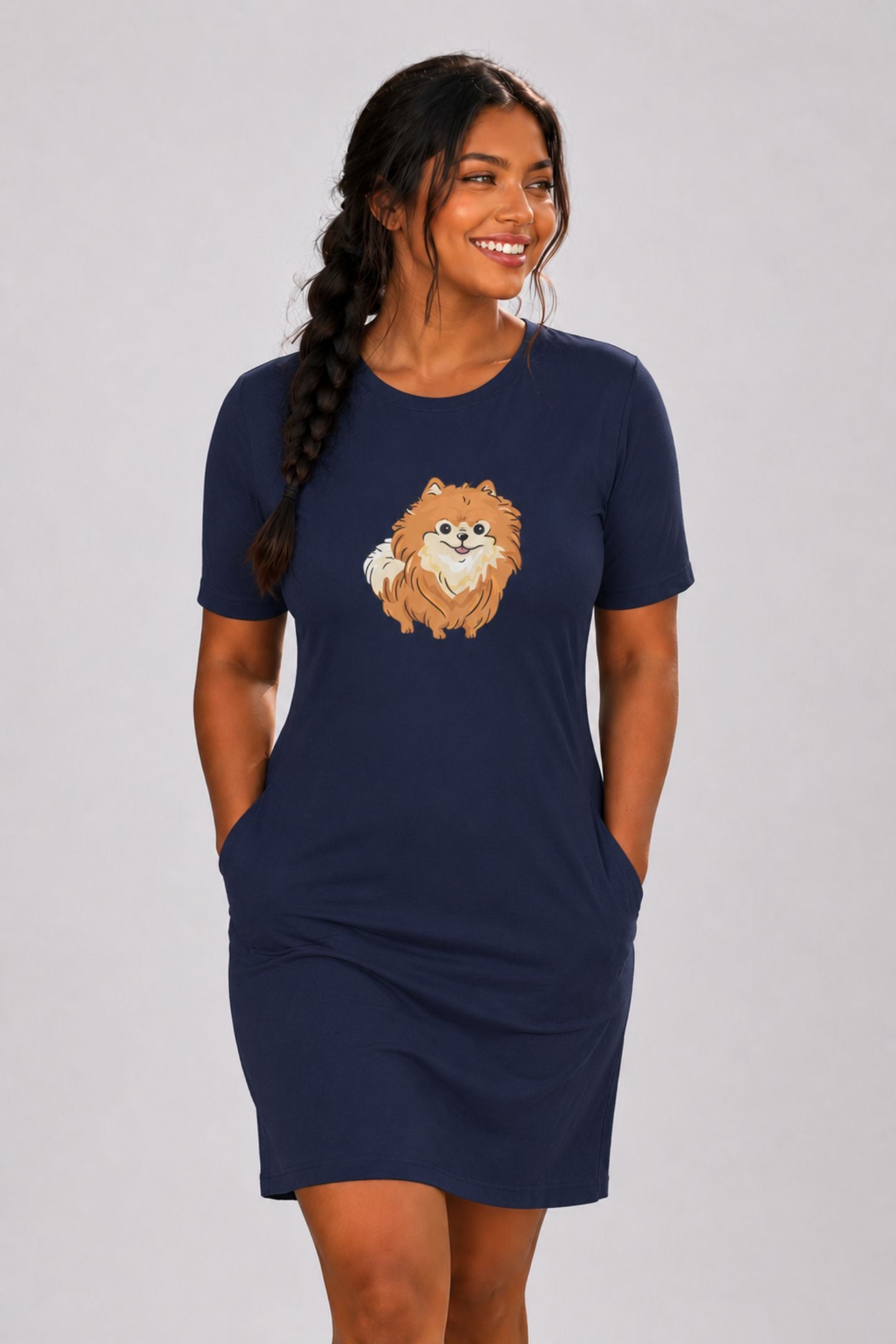 T-shirt Dress With Pockets - Floofy Pom Pom (6 Colours) (Slim Fit)