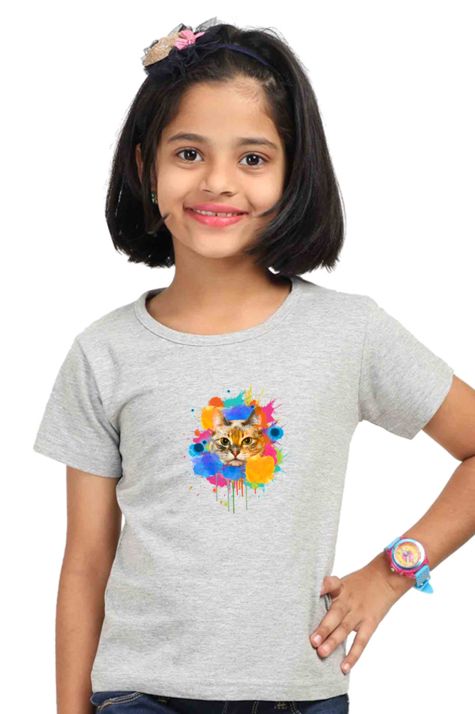 Round Neck T-Shirt (Girls) - Splishy Splishy Cat (5 Colours)