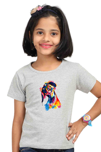 Round Neck T-Shirt (Girls) - Tilted Head Rainbow Dog (5 Colours)