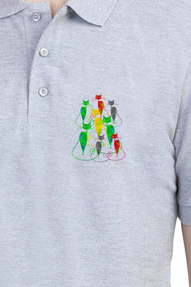 Polo Neck T-Shirt (Men) - Sassy Kitties (2 Colours)