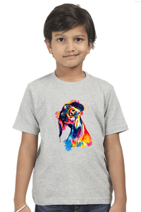 Round Neck T-Shirt (Boys) - Tilted Head Rainbow Dog (10 Colours)