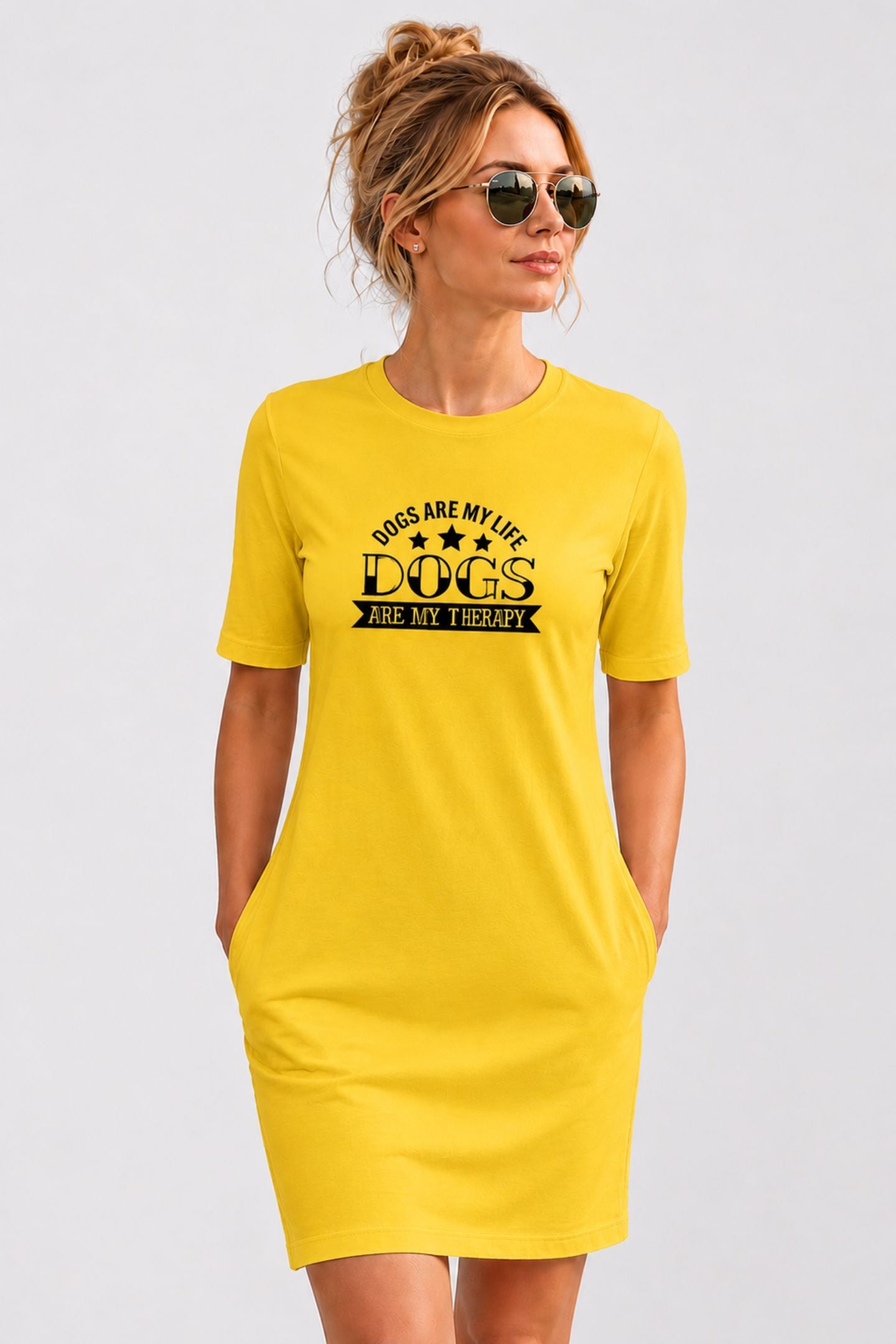 T-shirt Dress With Pockets - Dogs Are My Life (3 Colours) (Slim Fit)