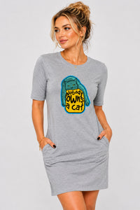 T-shirt Dress With Pockets - Cat-titude (2 Colours) (Slim Fit)