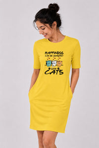 T-shirt Dress With Pockets - Feline Happy (3 Colours) (Slim Fit)