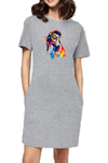 T-shirt Dress With Pockets - Tilted Head Rainbow Dog (6 Colours)