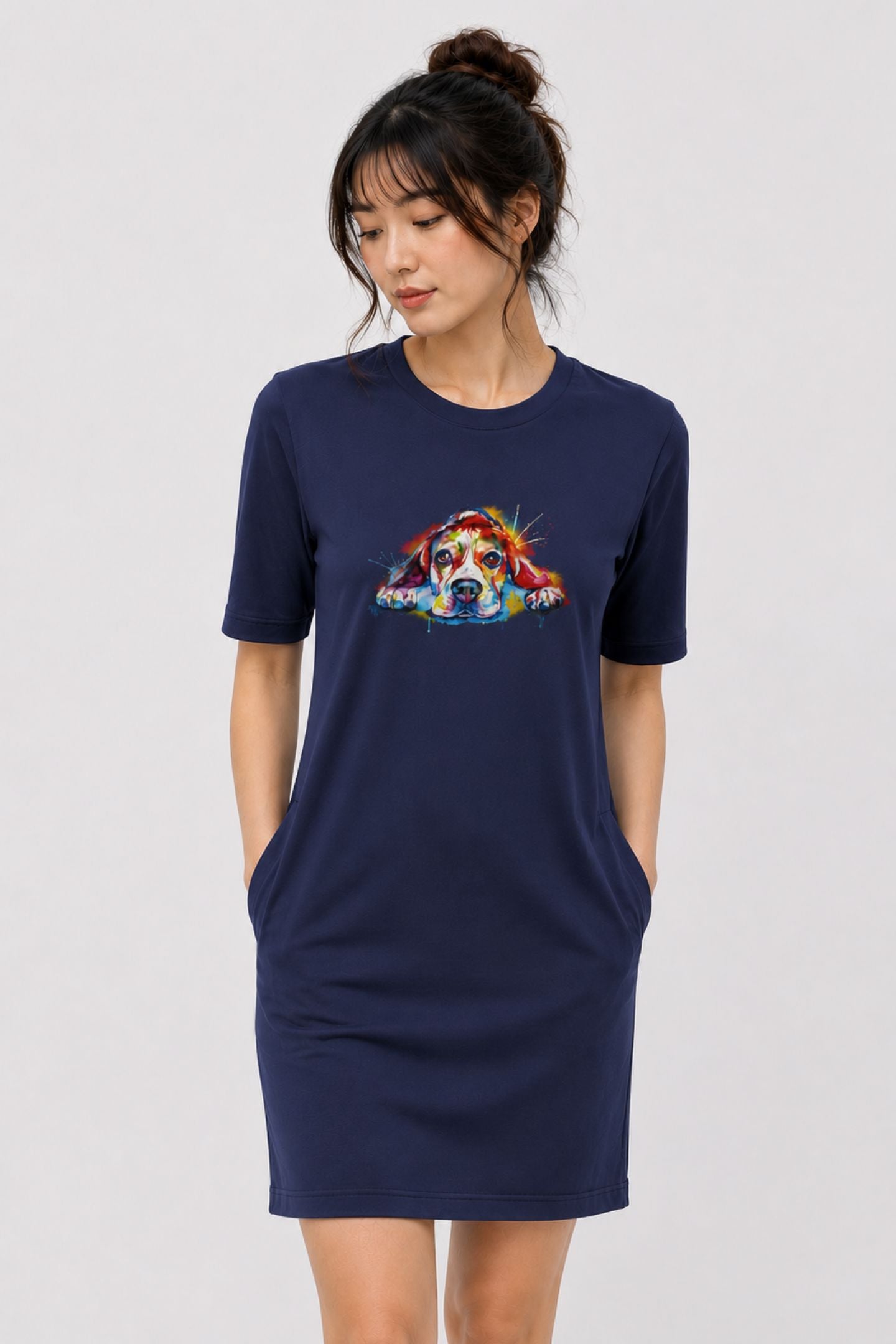 T-shirt Dress With Pockets - Droopy Dog Eyes (6 Colours) (Slim Fit)