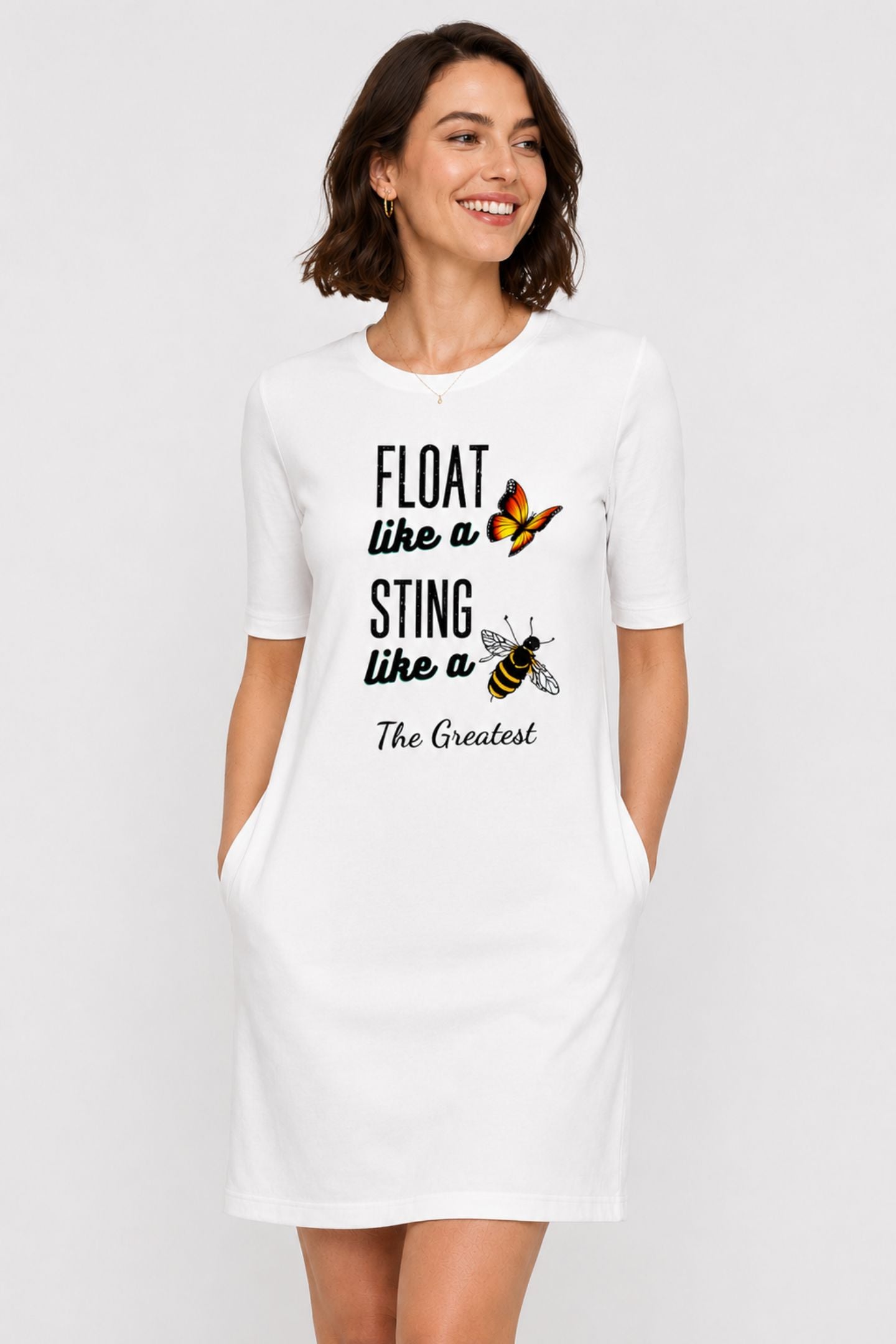T-shirt Dress With Pockets - Bee The Greatest (3 Colours) (Slim Fit)