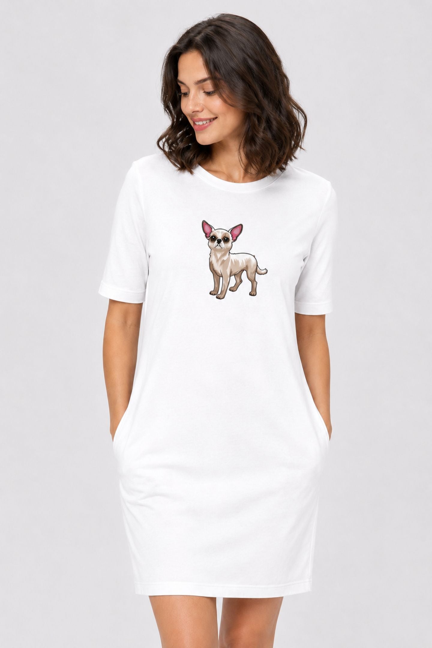 T-shirt Dress With Pockets - Chatty Chihuahua (6 Colours) (Slim Fit)