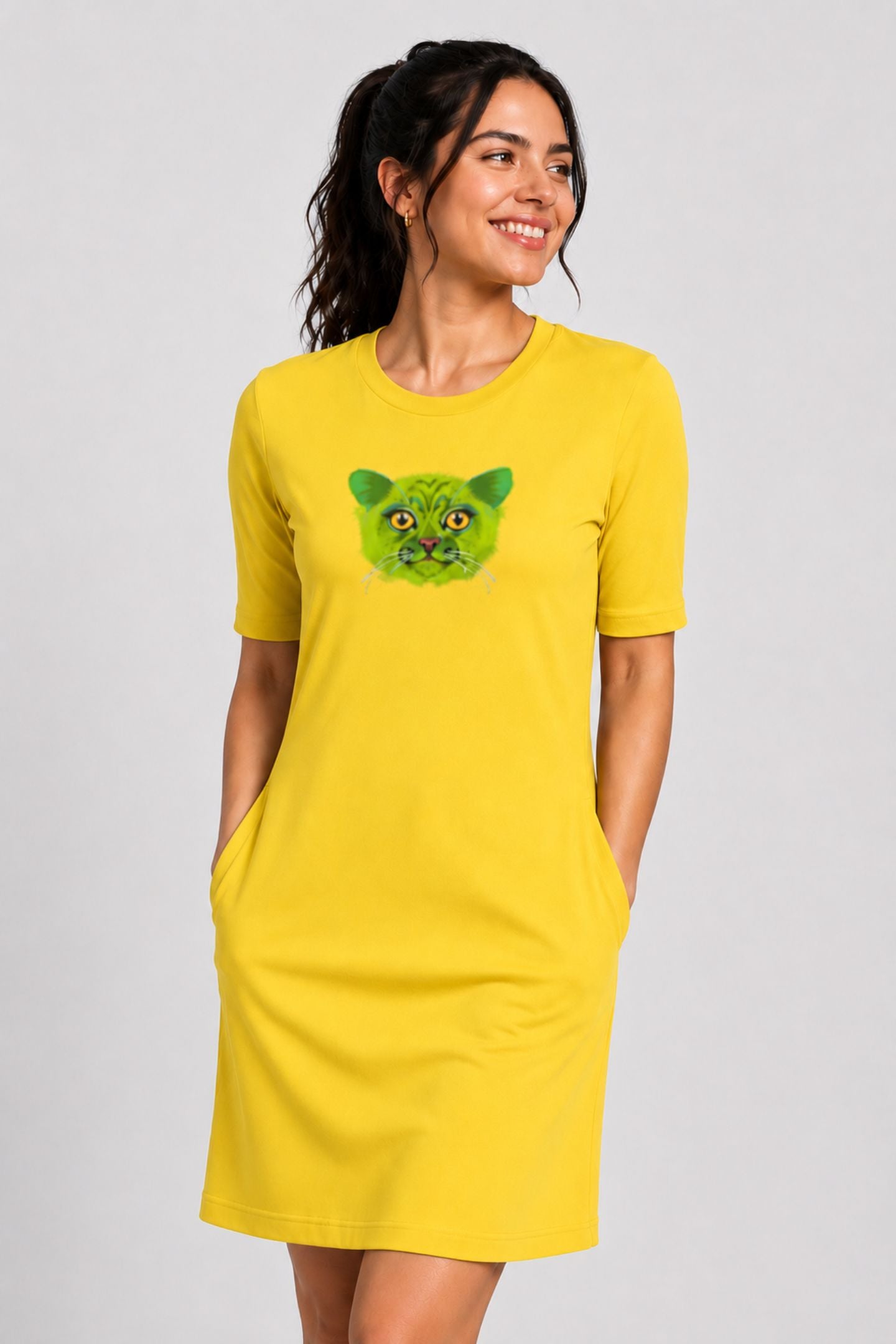 T-shirt Dress With Pockets - British Shorthair Victorian Cat (6 Colours) (Slim Fit)