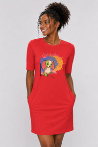 T-shirt Dress With Pockets - Cavalier King Charles Spaniel (4 Colours) (Slim Fit)