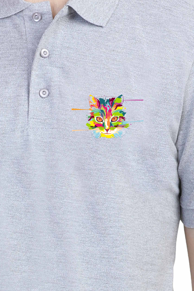 Polo Neck T-Shirt (Men) - Laser Sharp Cat (9 Colours)