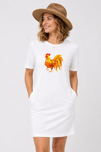 T-shirt Dress With Pockets - Cock-a-Doodle-Doo (4 Colours) (Slim Fit)