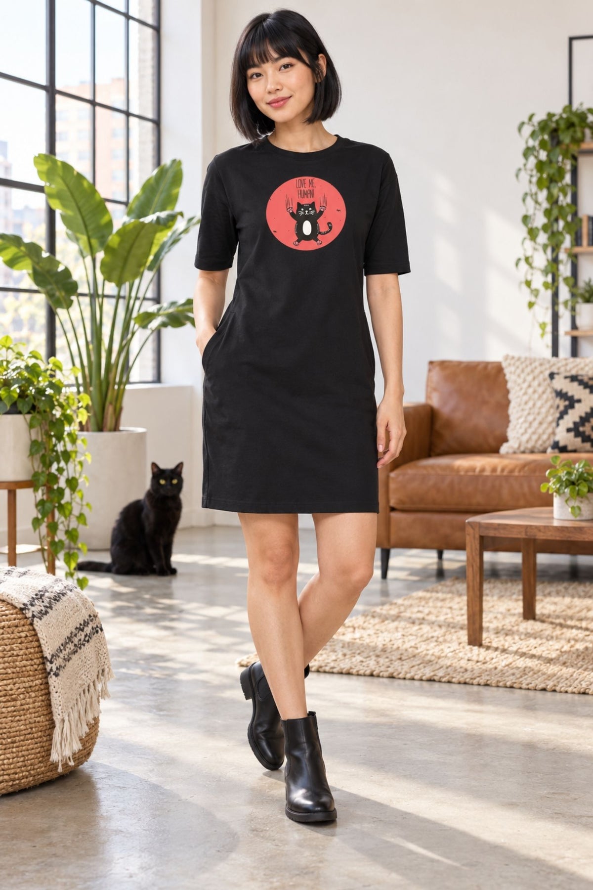 T-shirt Dress With Pockets - Love Me, Human (6 Colours) (Slim Fit)