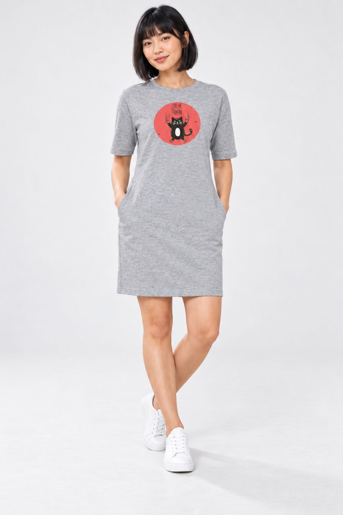T-shirt Dress With Pockets - Love Me, Human (6 Colours) (Slim Fit)