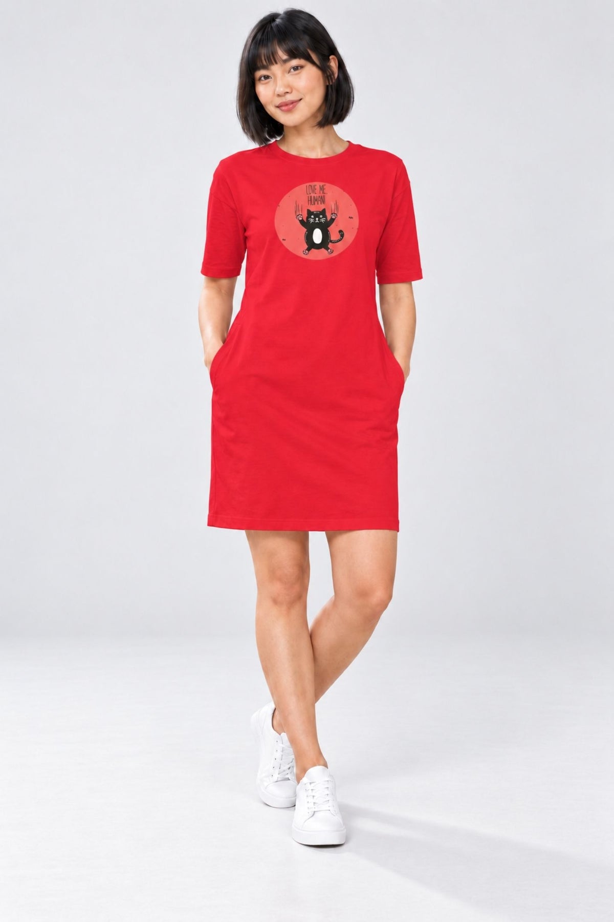T-shirt Dress With Pockets - Love Me, Human (6 Colours) (Slim Fit)