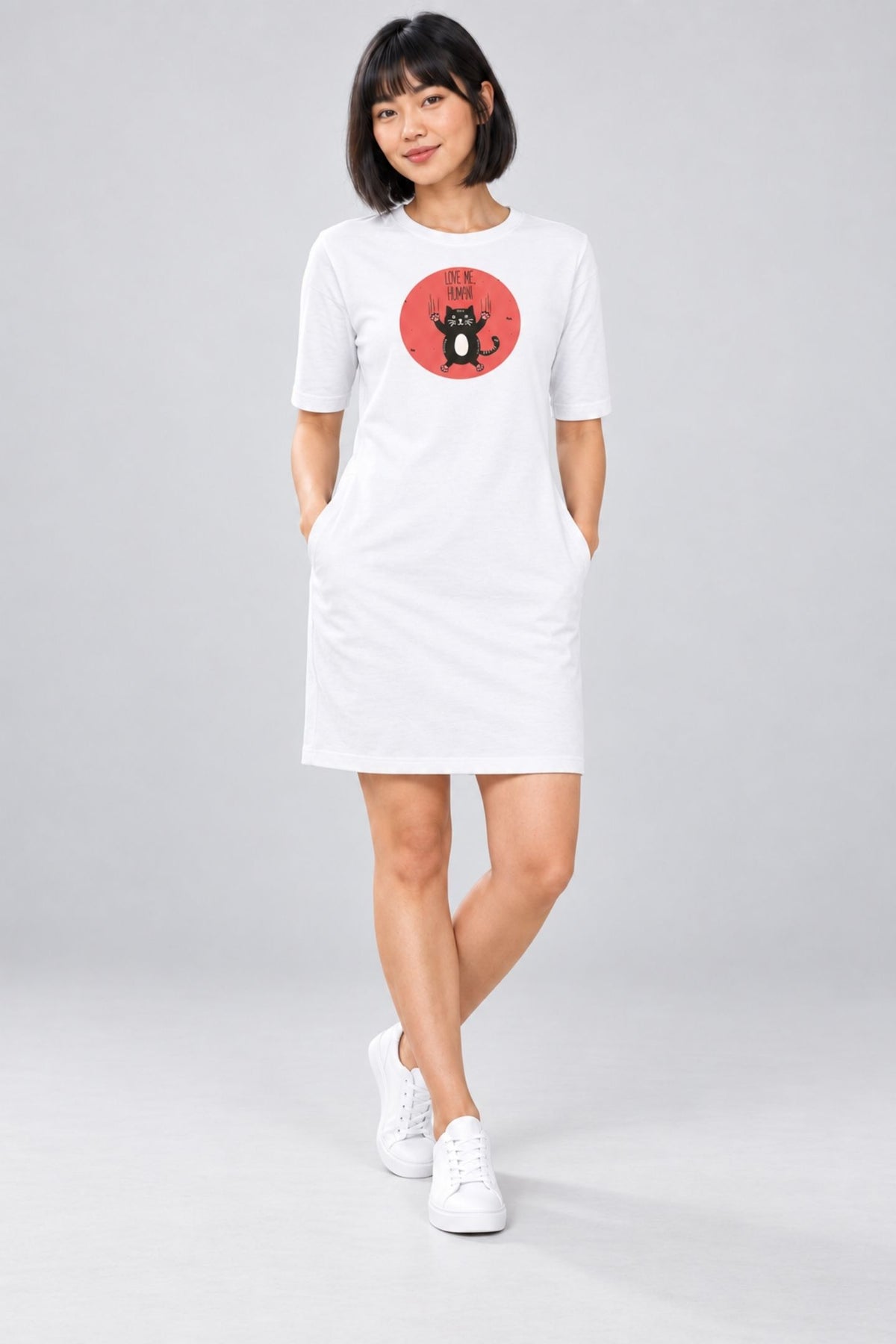 T-shirt Dress With Pockets - Love Me, Human (6 Colours) (Slim Fit)