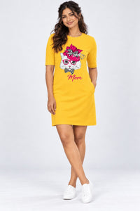 T-shirt Dress With Pockets - Meow-gnificent Cat Mom (3 Colours) (Slim Fit)