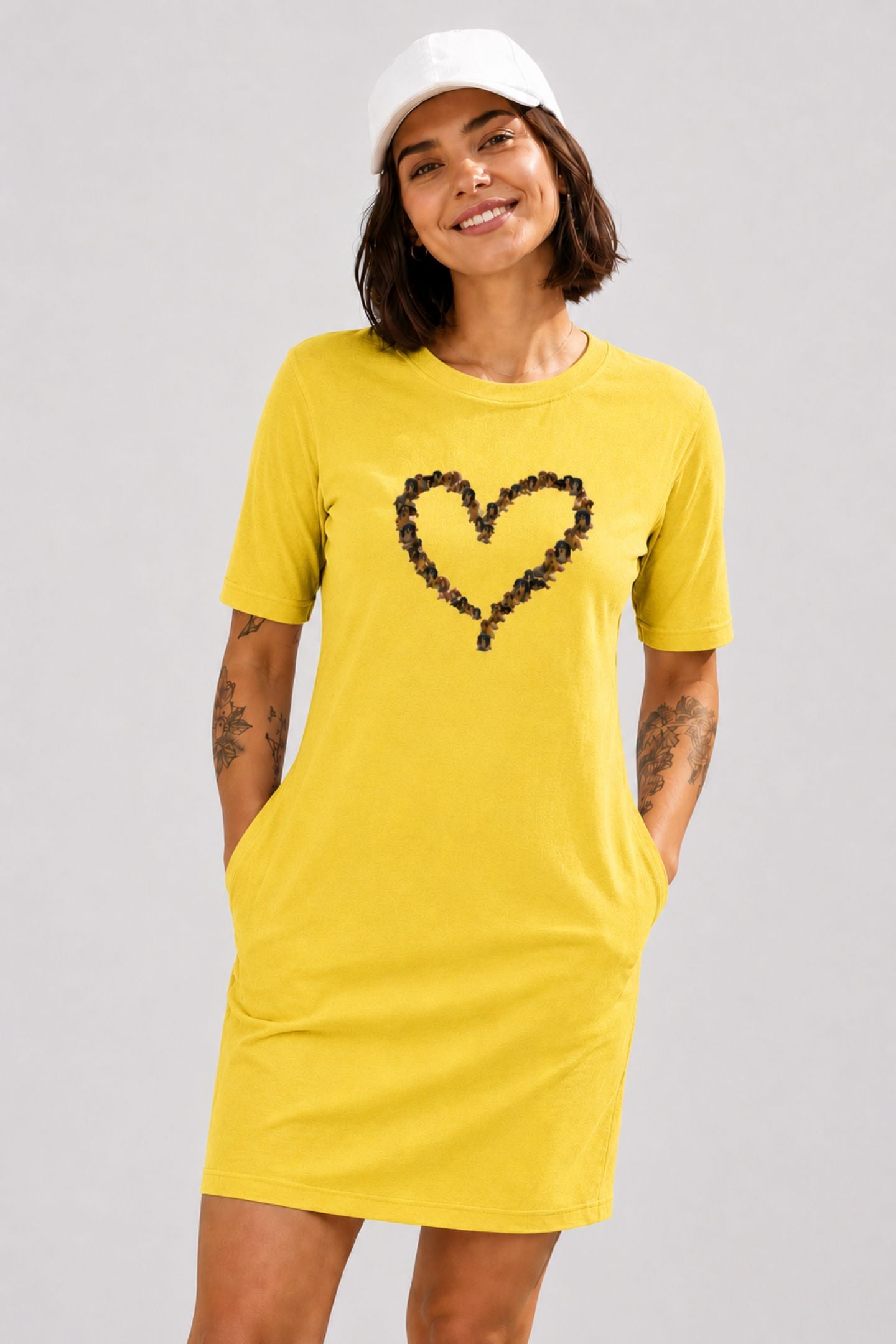 T-shirt Dress With Pockets - Dachshund Hearts (4 Colours) (Slim Fit)