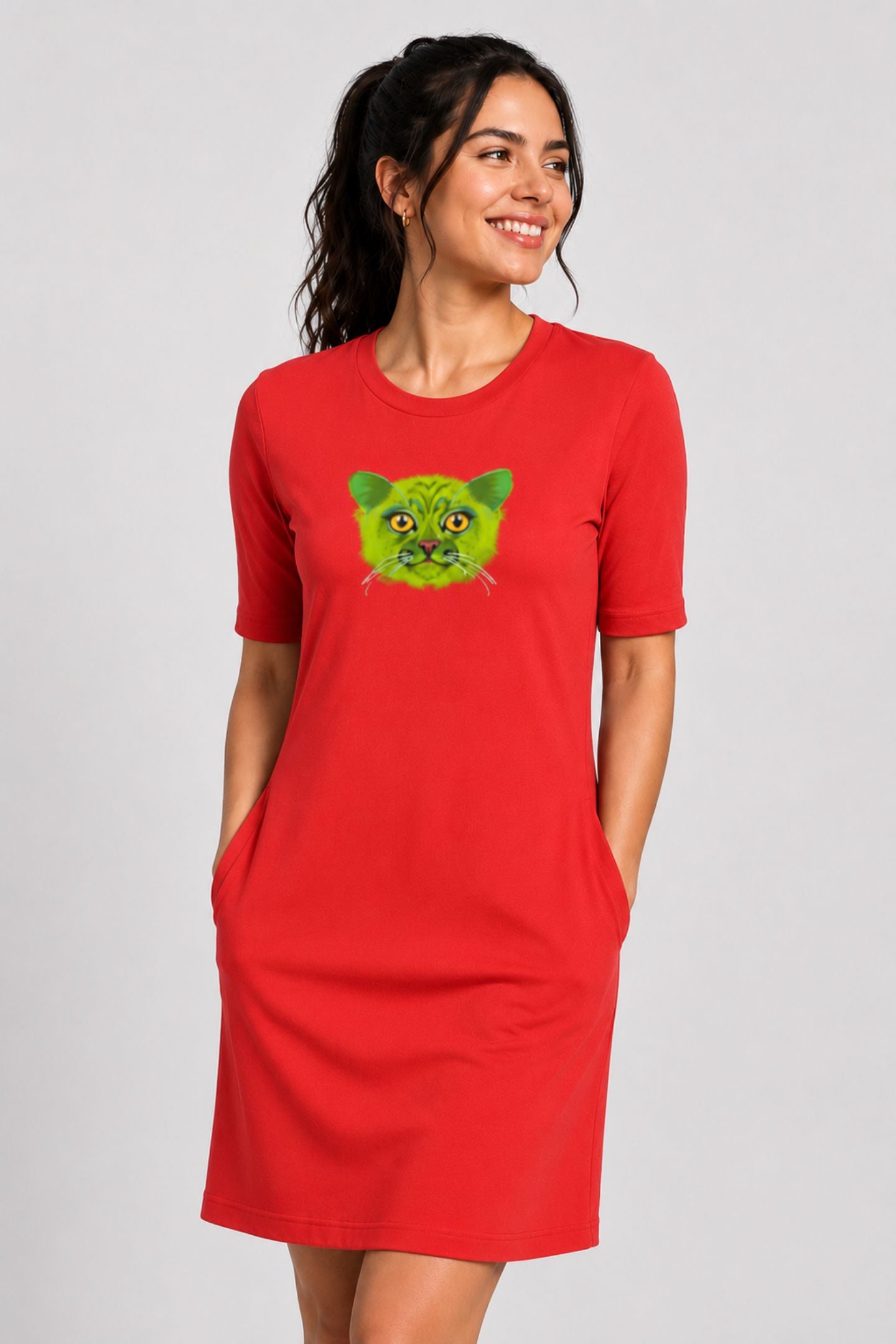 T-shirt Dress With Pockets - British Shorthair Victorian Cat (6 Colours) (Slim Fit)