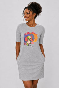 T-shirt Dress With Pockets - Cavalier King Charles Spaniel (4 Colours) (Slim Fit)