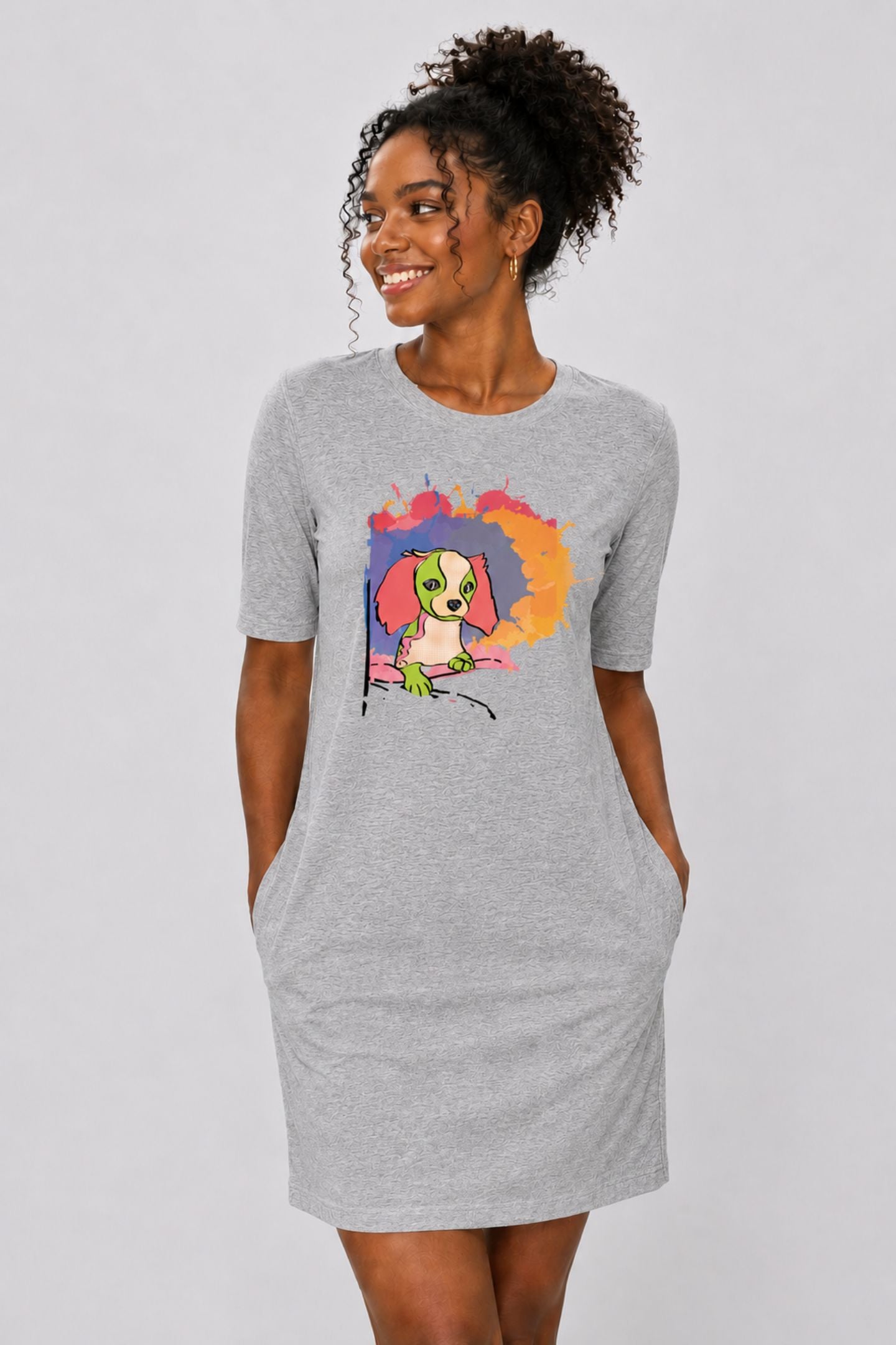 T-shirt Dress With Pockets - Cavalier King Charles Spaniel (4 Colours) (Slim Fit)