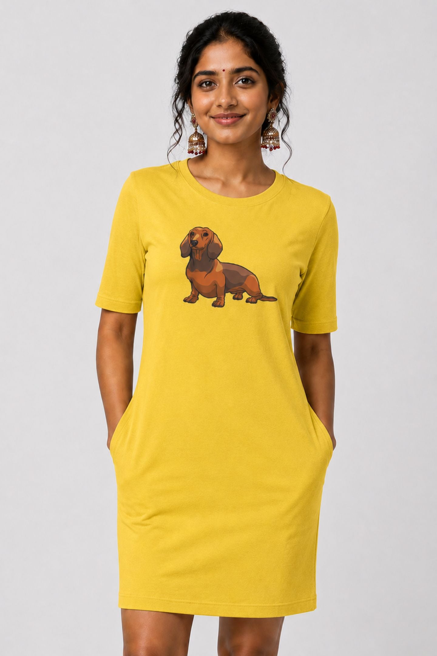 T-shirt Dress With Pockets - Dash Dash Dachshund (4 Colours) (Slim Fit)