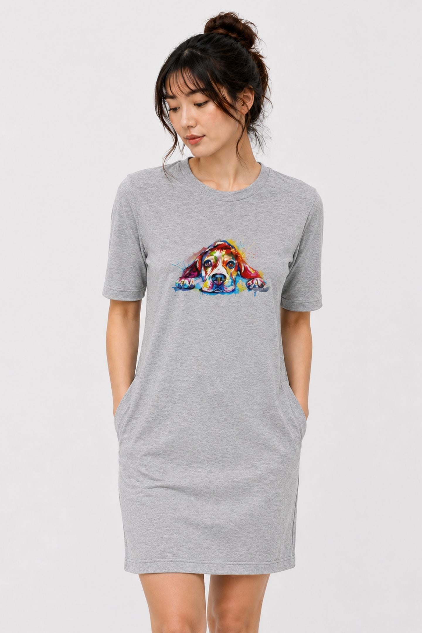 T-shirt Dress With Pockets - Droopy Dog Eyes (6 Colours) (Slim Fit)
