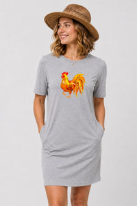 T-shirt Dress With Pockets - Cock-a-Doodle-Doo (4 Colours) (Slim Fit)