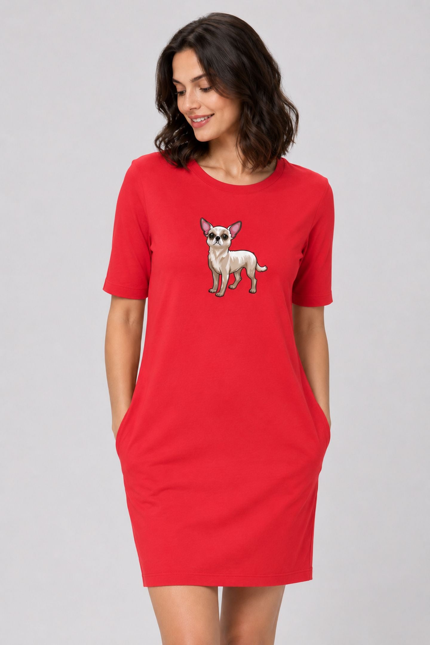 T-shirt Dress With Pockets - Chatty Chihuahua (6 Colours) (Slim Fit)