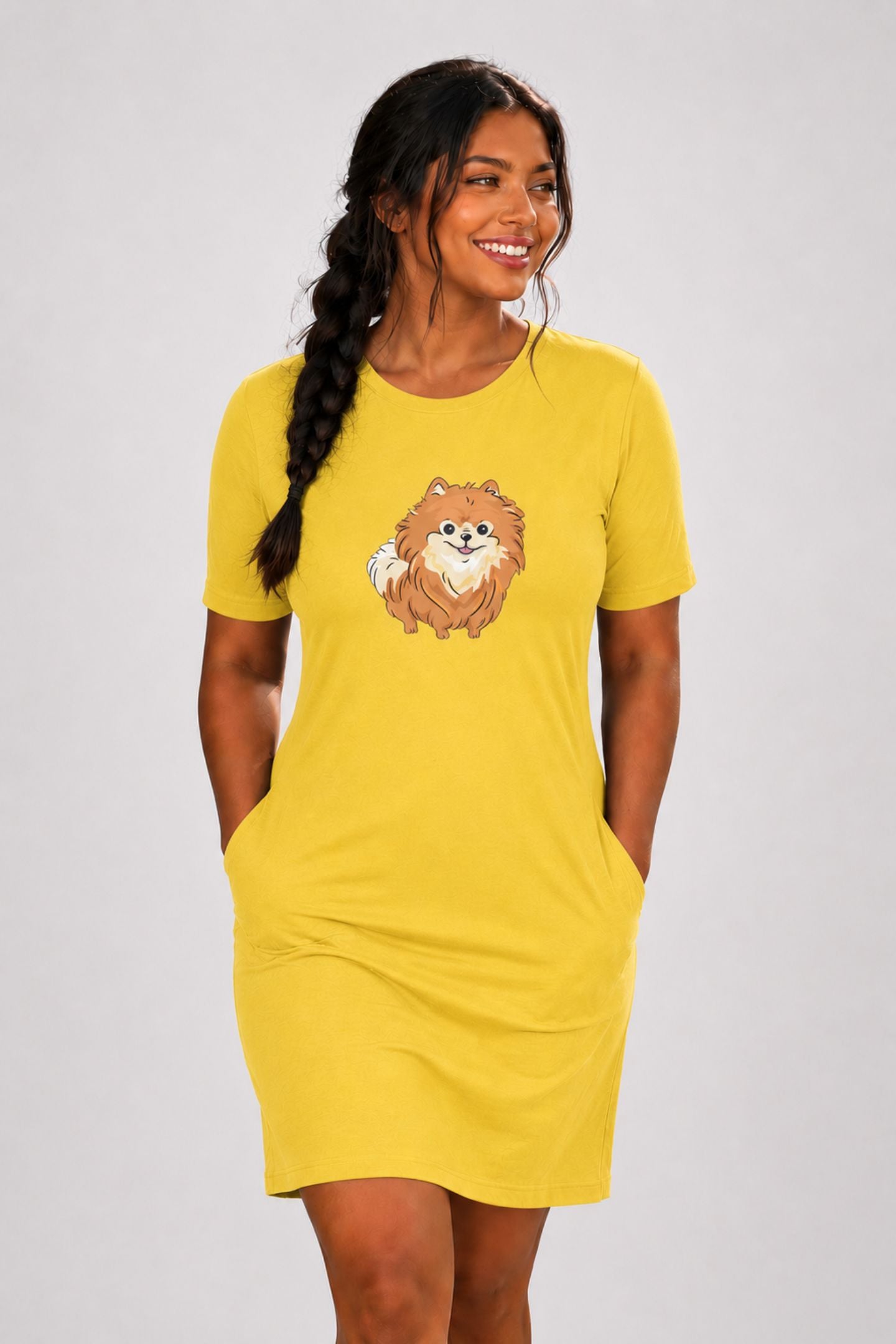 T-shirt Dress With Pockets - Floofy Pom Pom (6 Colours) (Slim Fit)
