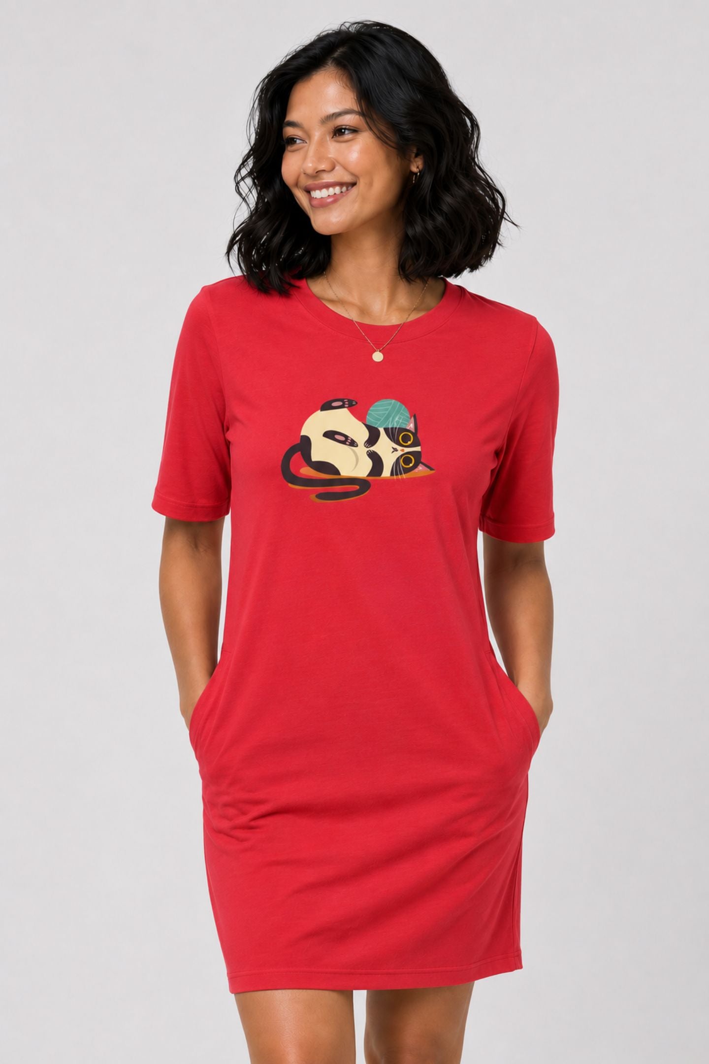 T-shirt Dress With Pockets - Clawful Nap (4 Colours) (Slim Fit)