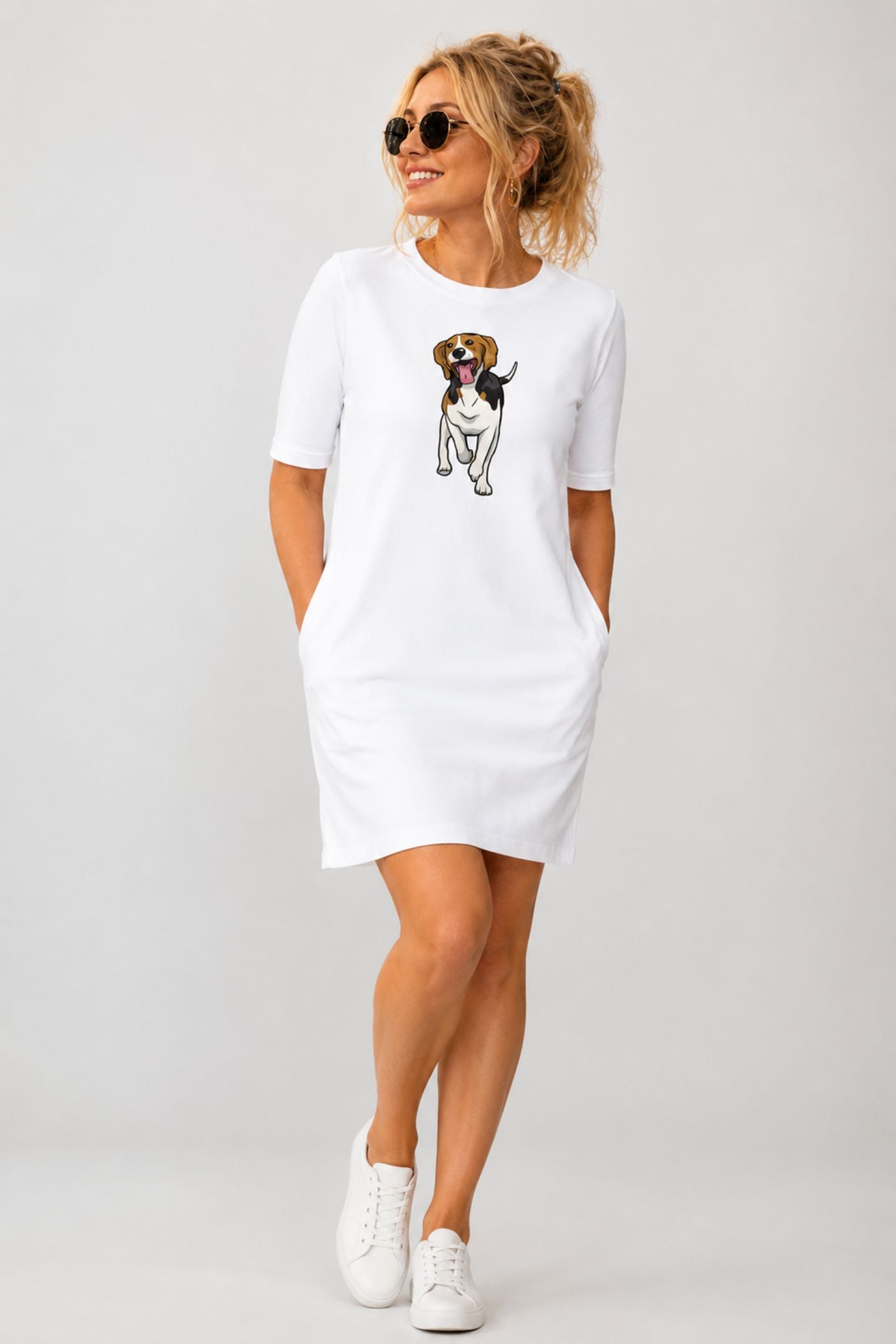 T-shirt Dress With Pockets - Fun Loving Beagle (6 Colours) (Slim Fit)