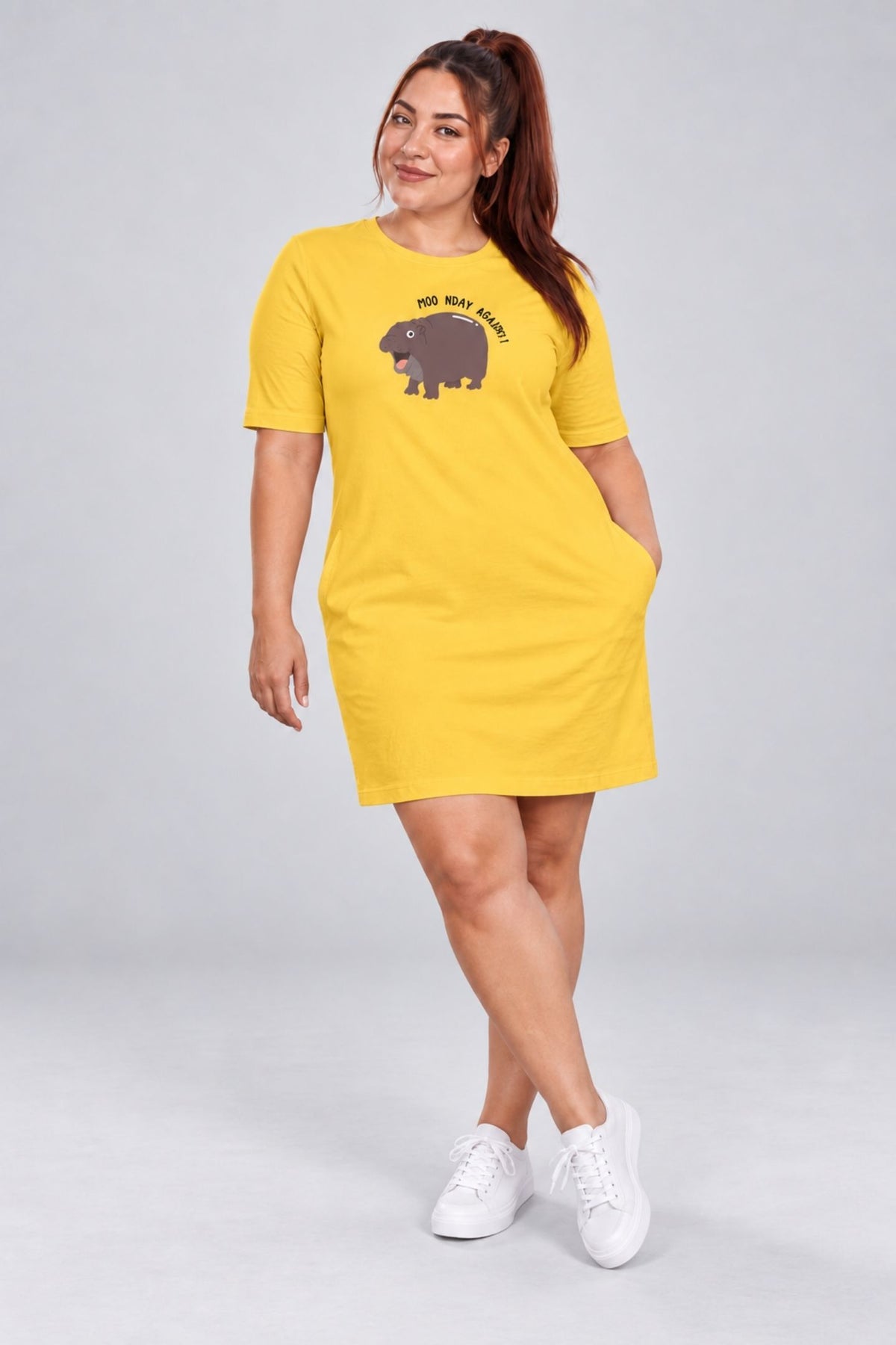 T-shirt Dress With Pockets - Moo Nday Vibes (4 Colours) (Slim Fit)