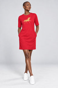 T-shirt Dress With Pockets - Mystical Unicorn (5 Colours) (Slim Fit)
