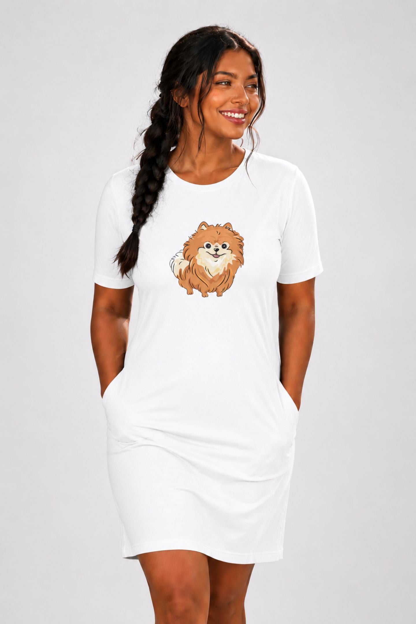 T-shirt Dress With Pockets - Floofy Pom Pom (6 Colours) (Slim Fit)