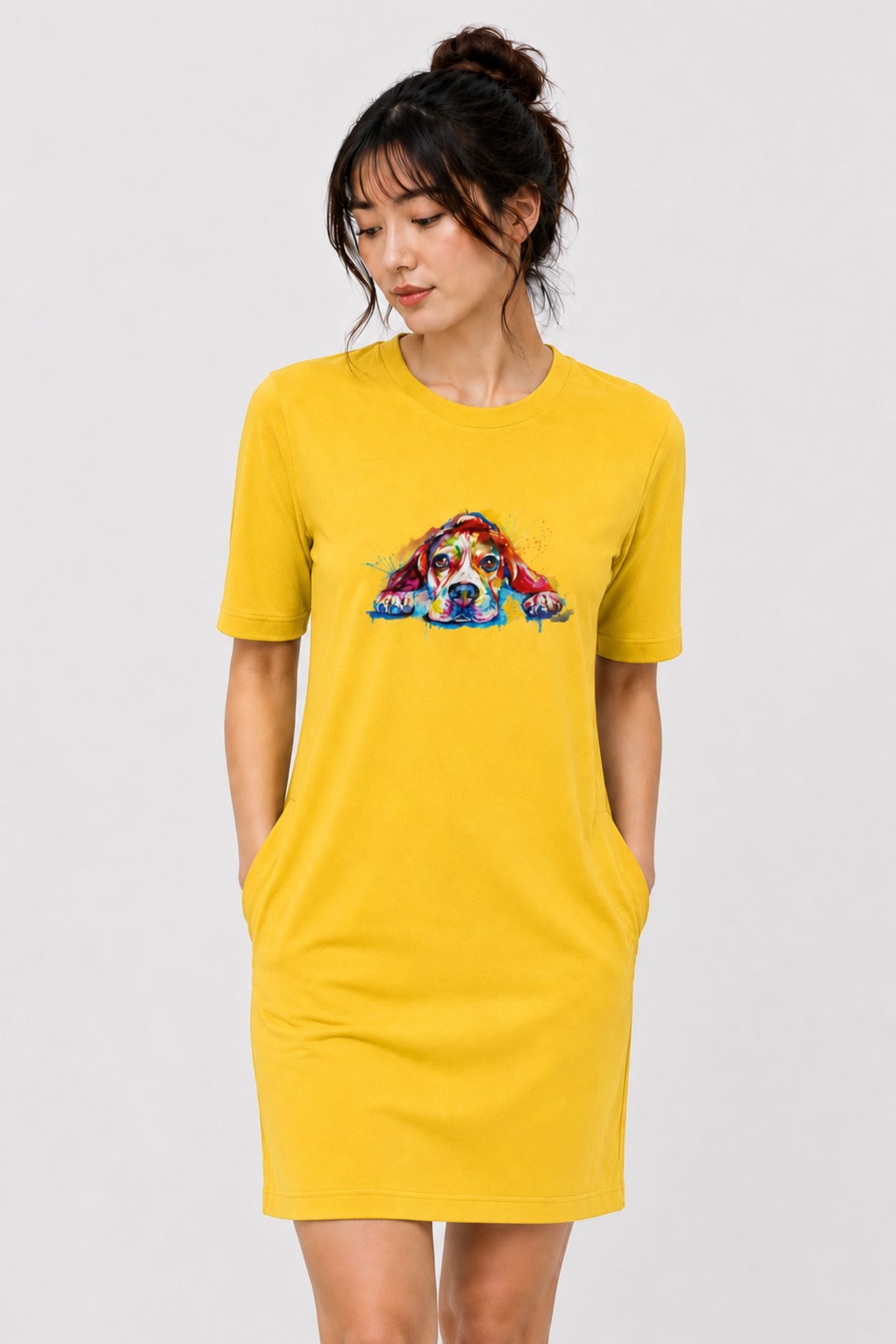 T-shirt Dress With Pockets - Droopy Dog Eyes (6 Colours) (Slim Fit)