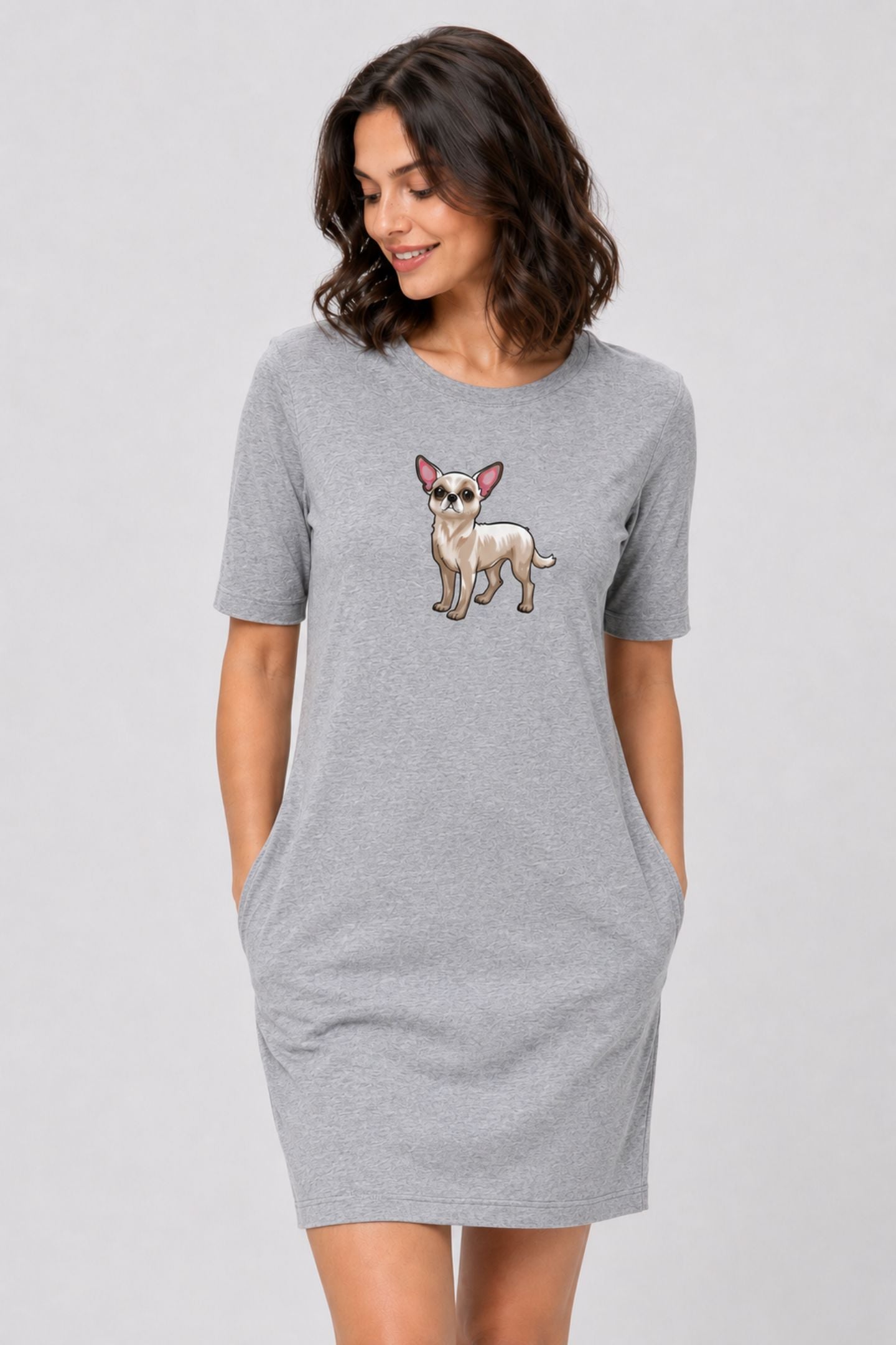 T-shirt Dress With Pockets - Chatty Chihuahua (6 Colours) (Slim Fit)