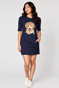 T-shirt Dress With Pockets - Golden Blooms (6 Colours) (Slim Fit)
