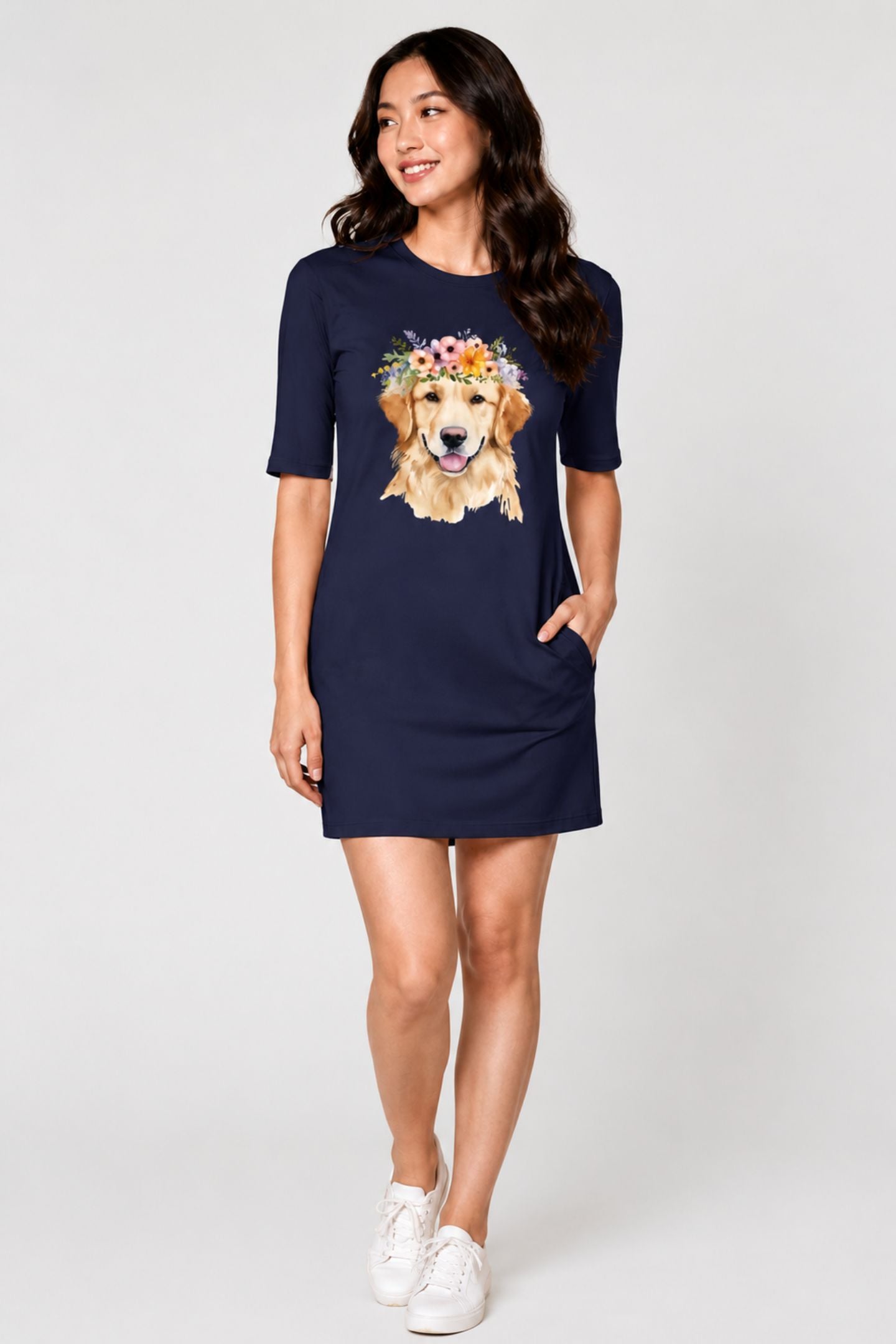 T-shirt Dress With Pockets - Golden Blooms (6 Colours) (Slim Fit)