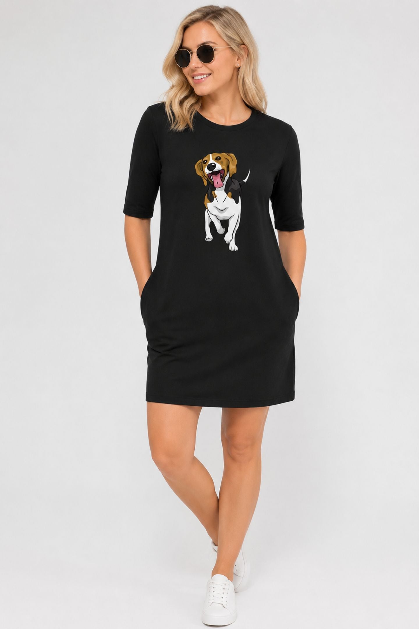 T-shirt Dress With Pockets - Fun Loving Beagle (6 Colours) (Slim Fit)
