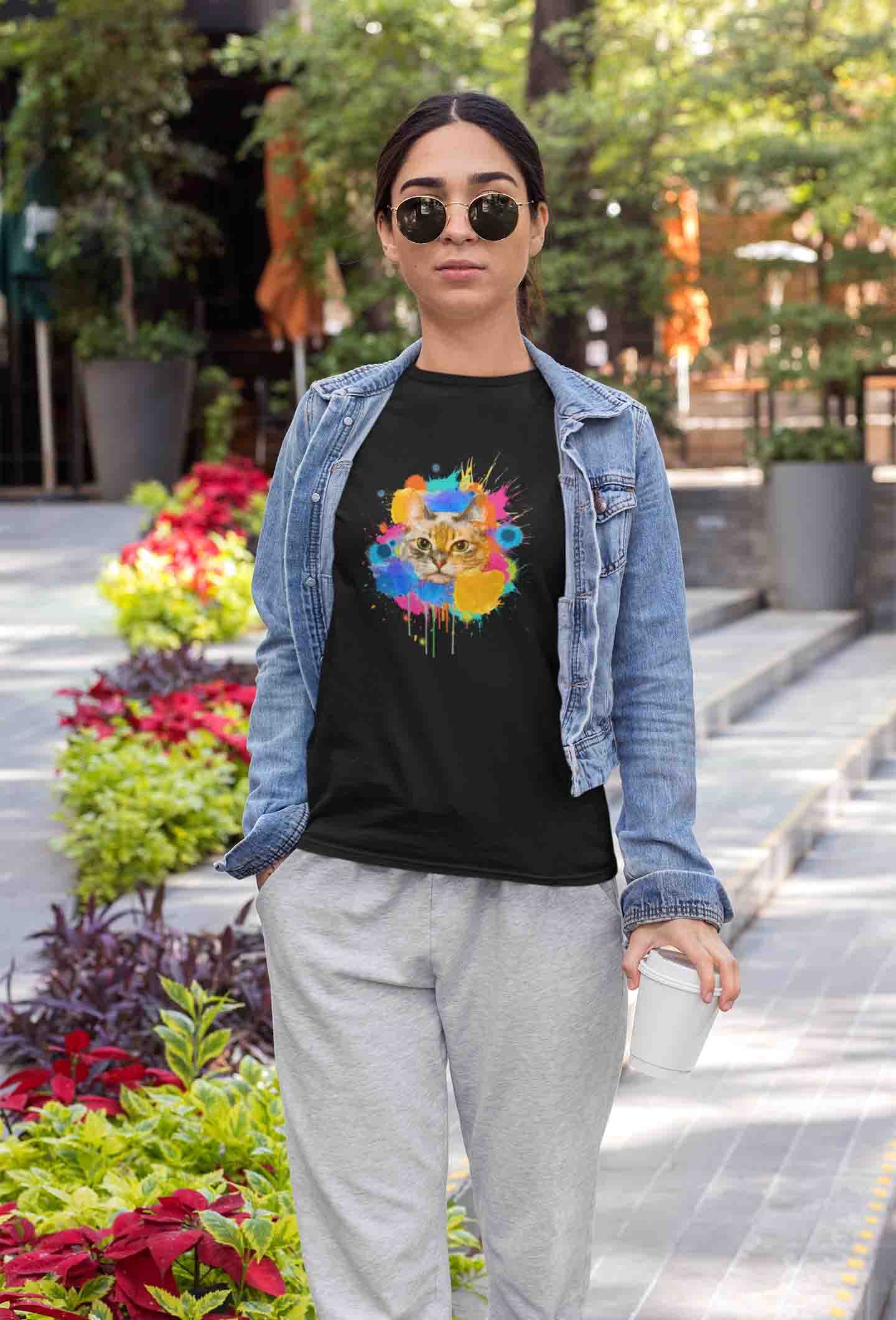 Round Neck T-Shirt (Women) - Splishy Splashy Cat (11 colours)