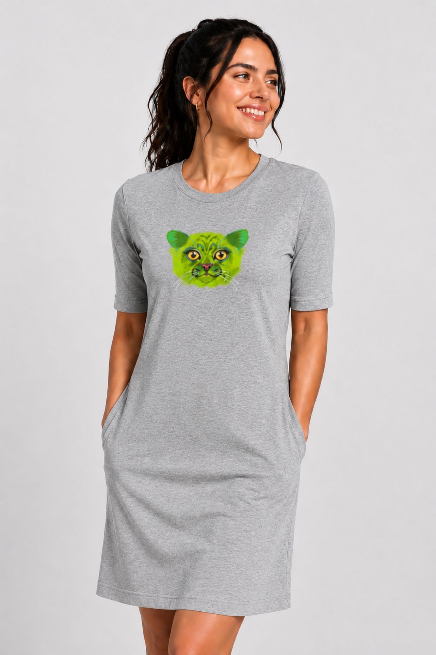 T-shirt Dress With Pockets - British Shorthair Victorian Cat (6 Colours) (Slim Fit)