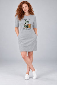 T-shirt Dress With Pockets - Nerdy Kitty (3 Colours) (Slim Fit)