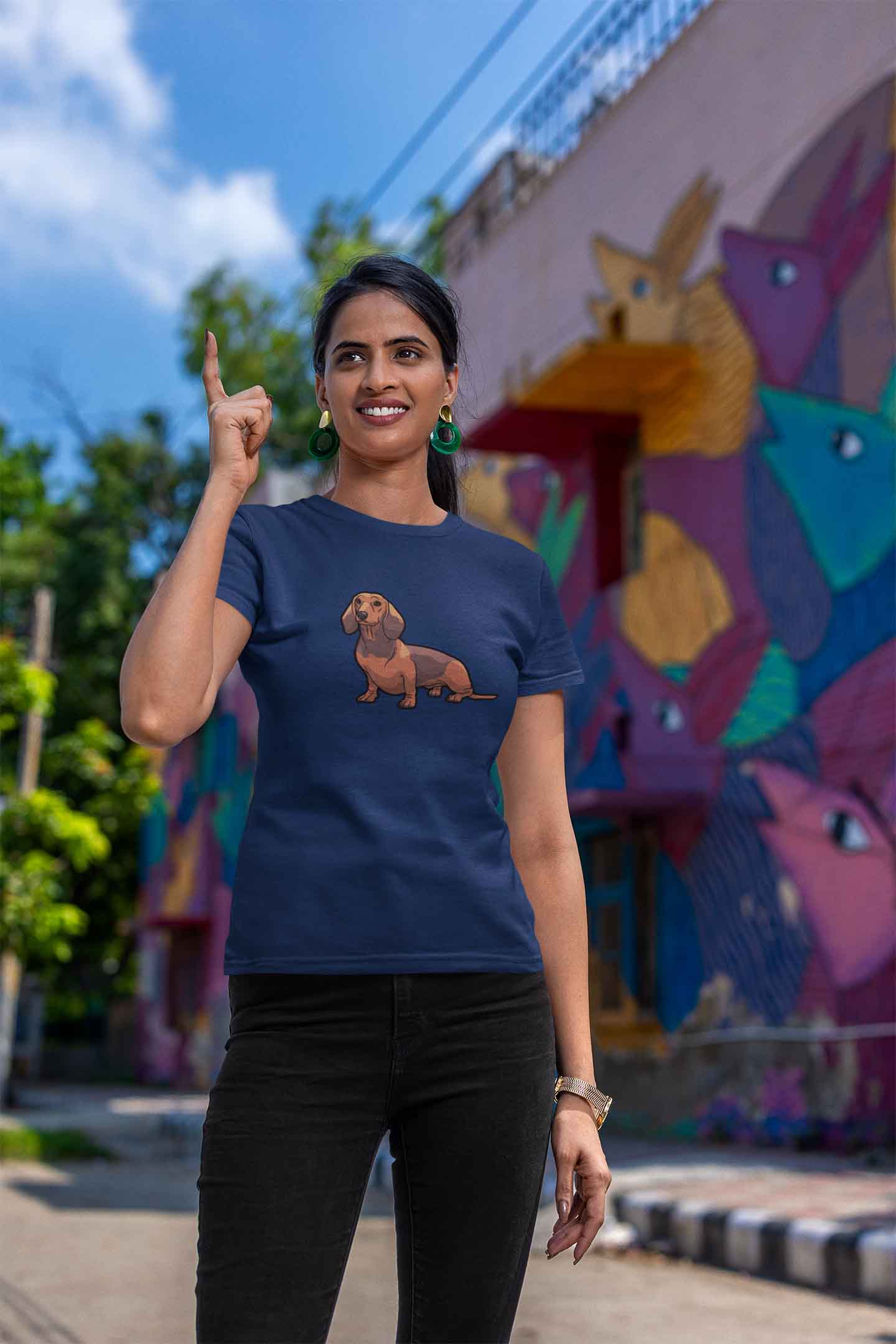 Round Neck T-Shirt (Women) - Dash Dash Dachshund (11 colours)
