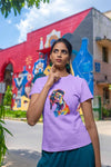 Round Neck T-Shirt (Women) - Tilted Head Rainbow Dog (11 colours)