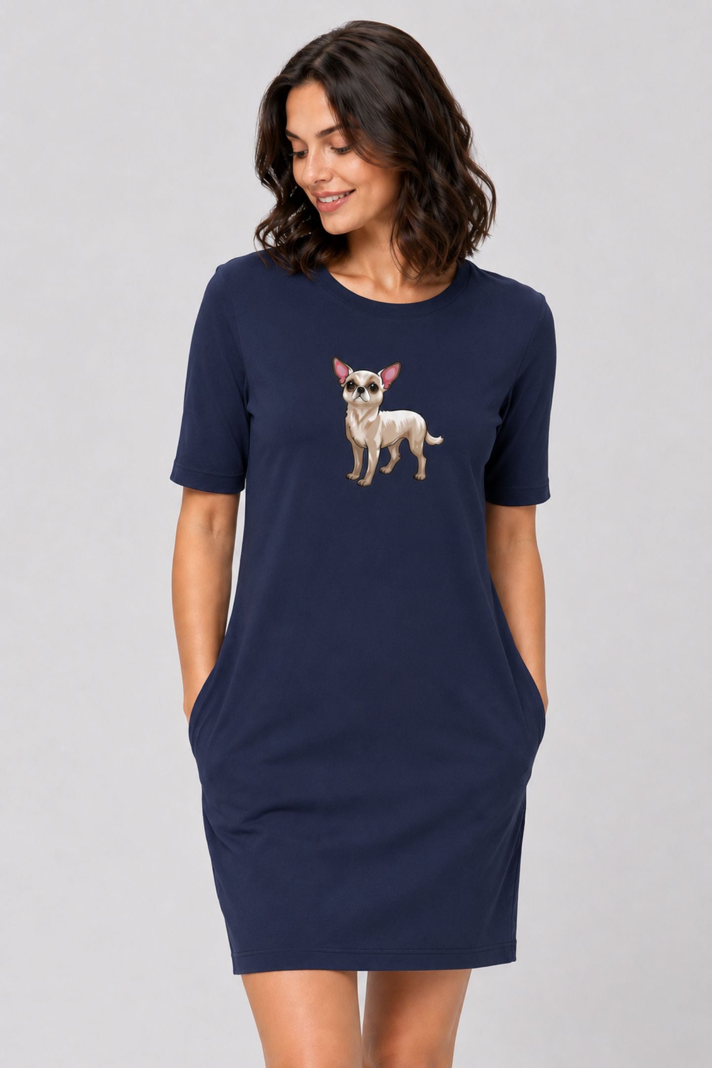 T-shirt Dress With Pockets - Chatty Chihuahua (6 Colours) (Slim Fit)